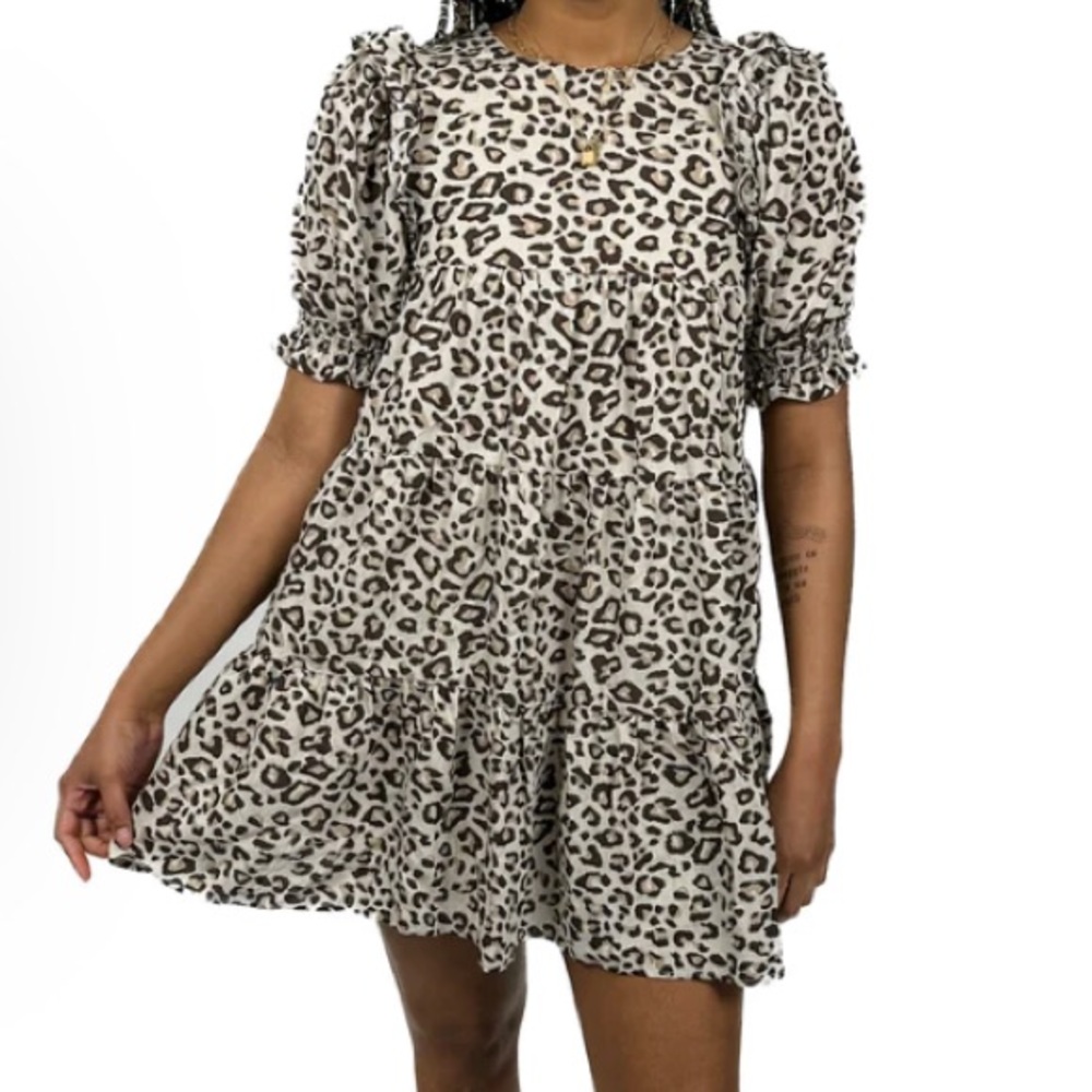 La Ven Leopard Baby Doll Dress